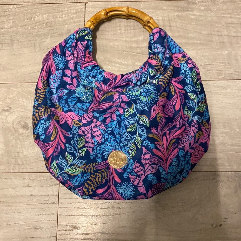 Lilly Pulitzer Bamboo handle bag Aegean Blue Calypso Coast